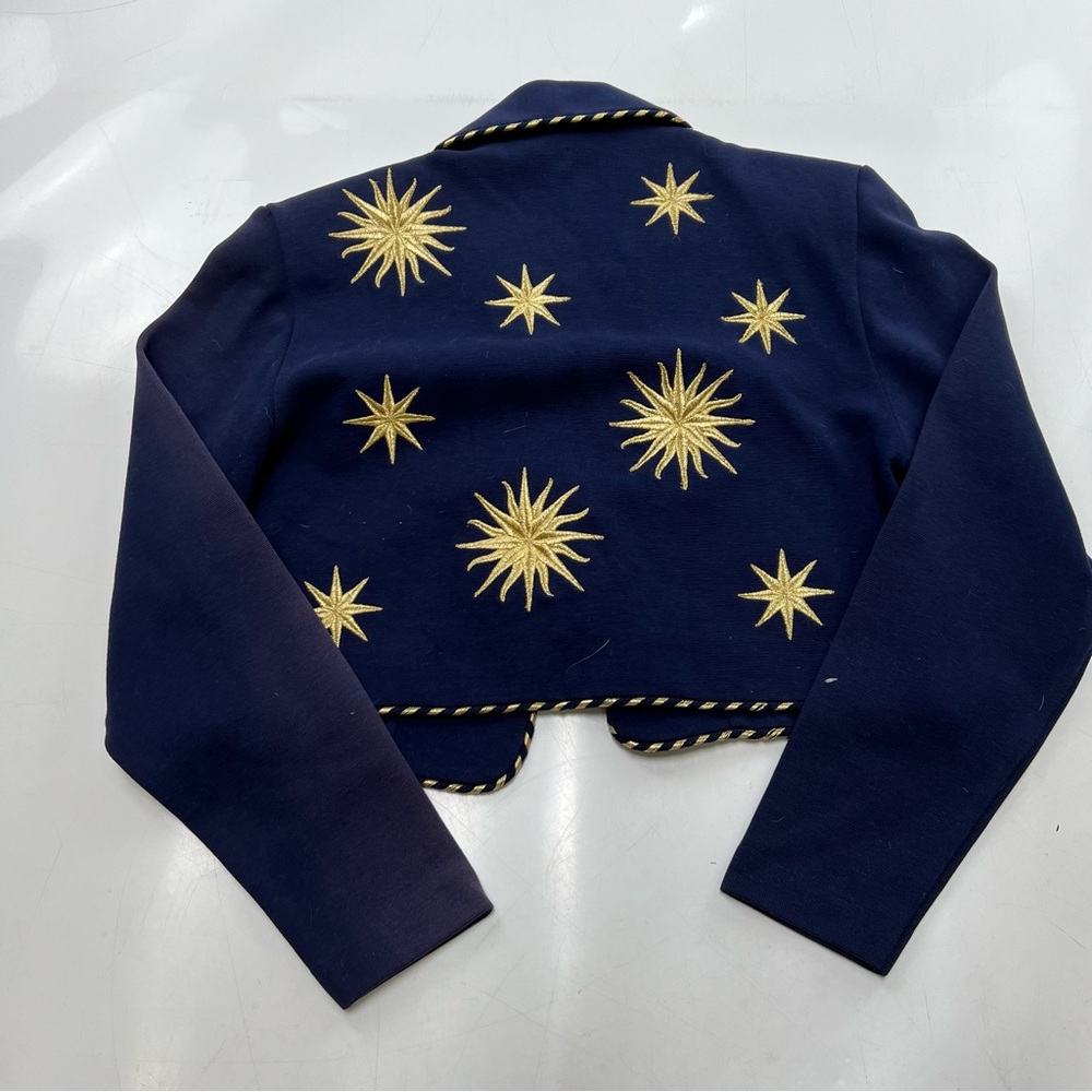 andrea jovine women’s petite vintage blue blazer with golden stars PS L66-23 - Picture 3 of 5